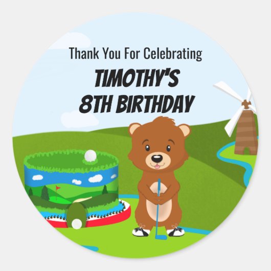 Sticker Rond Mini Putt Putt Birthday Cute Gopher Kids Merci (Devant)
