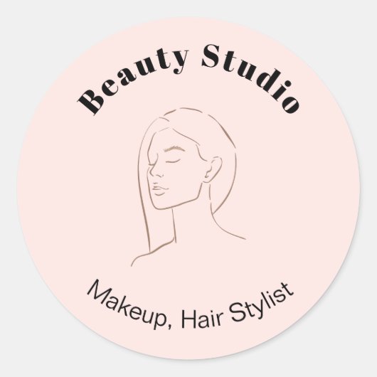Sticker Rond Mini-Visage Logo Coiffure Beauté Maquillage rose (Devant)