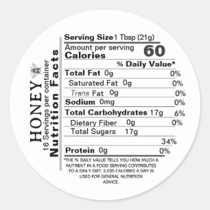 Sticker Rond Mini White Nutrition Fiches Vintage Bee Honey Étiq