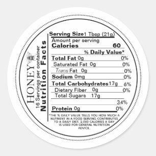 Sticker Rond Mini White Nutrition Fiches Vintage Bee Honey Étiq