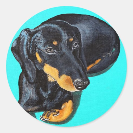Sticker Rond Miniature Dachshund Painting (Devant)