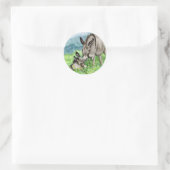 Sticker Rond Miniature Donkey Maman et bébé Aquarelle Art (Sac)