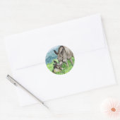Sticker Rond Miniature Donkey Maman et bébé Aquarelle Art (Enveloppe)