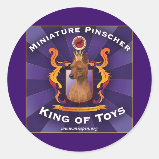 Sticker Rond Miniature Pinscher, roi des jouets (Devant)