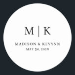 Sticker Rond Minimal and Chic | Wedding<br><div class="desc">These elegant,  modern wedding or bridal shower Round Sticker feature a simple black and white text design that exudes minimalist style. Add your initials or monogram to make them completely your own.</div>