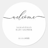 Sticker Rond Minimal Baby Shower Script Lettering Welcome (Devant)