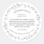 Sticker Rond Minimal Black and White Wreath Ingredients Label (Devant)