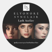 Sticker Rond Minimal Black White Script Lash Photo Logo (Devant)