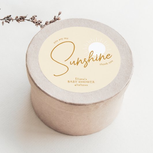 Sticker Rond Minimal Boho Sunshine Baby shower beige Merci