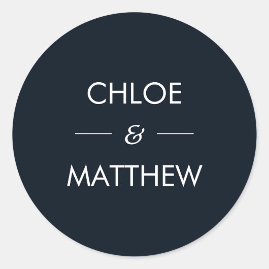 Sticker Rond Minimal chic bleu foncé | Personnalisé Mariage (Devant)