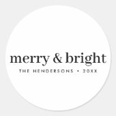 Sticker Rond Minimal Christmas | Merry and Bright Simple White (Devant)