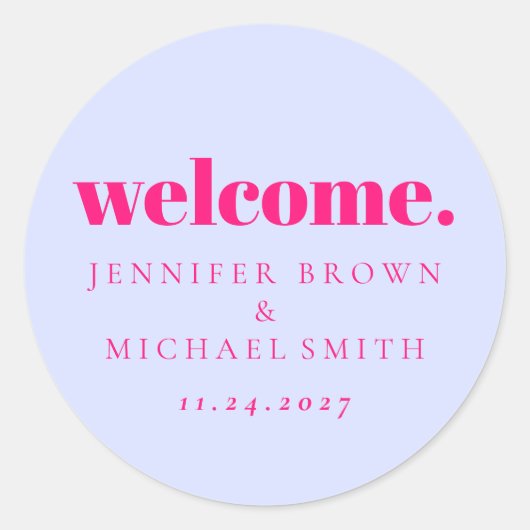 Sticker Rond Minimal Design Lilac Pink  Welcome (Devant)