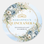 Sticker Rond Minimal Dusty Blue Gold Greenery 15th Birthday  (Devant)