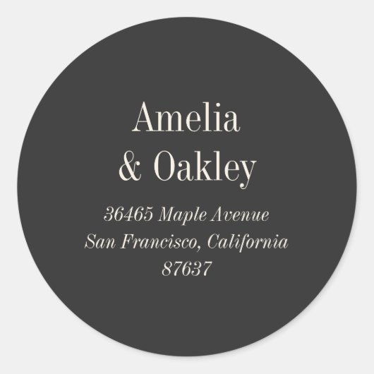 Sticker Rond Minimal Ecru Black Elegant Wedding Adresse de reto (Devant)