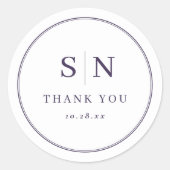Sticker Rond Minimal et chic blanc et violet Mariage initial (Devant)