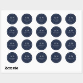 Sticker Rond Minimal et chic | Monogrammes de Mariage bleu mari (Feuille)