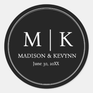 Sticker Rond Minimal et chic   Noir Mariage Monograms Classic