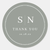 Sticker Rond Minimal et chic | Sage Green Mariage initial (Devant)