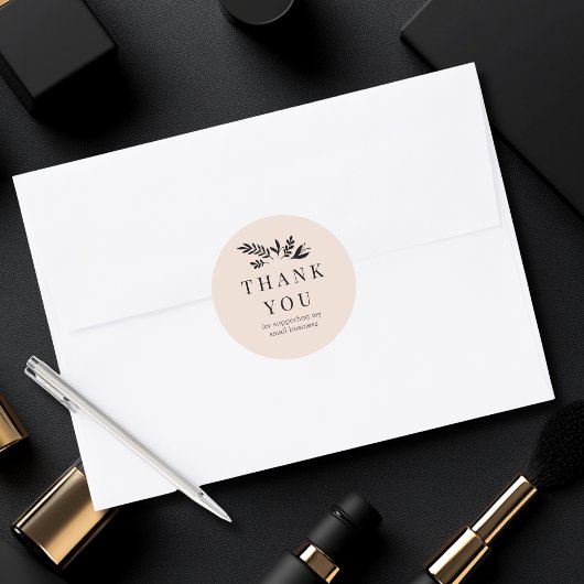 Sticker Rond Minimal Floral Beige Botanical THANK YOU
