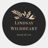 Sticker Rond Minimal Floral Black Botanical  (Devant)