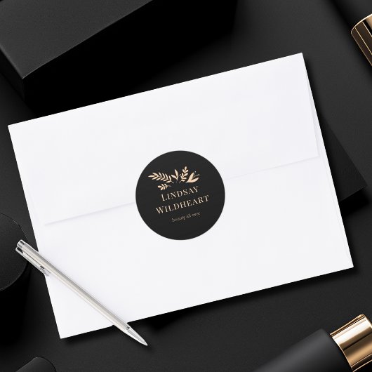 Sticker Rond Minimal Floral Black Botanical 