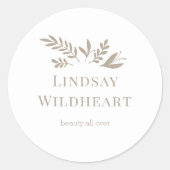 Sticker Rond Minimal Floral White Botanical  (Devant)