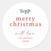 Sticker Rond Minimal Greenery Simple Joyeux Noël (Devant)
