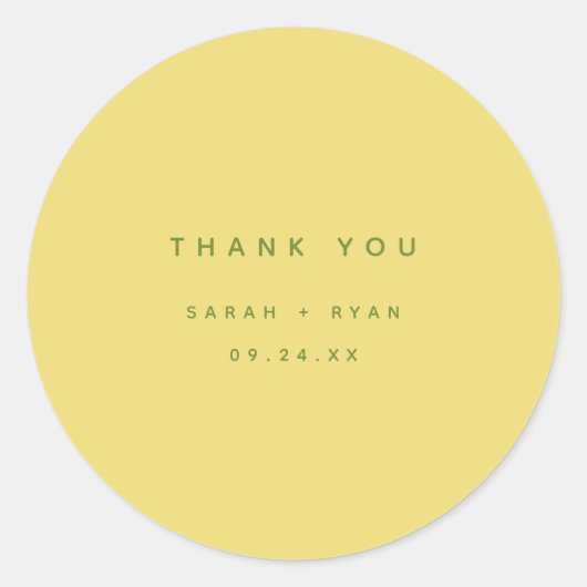 Sticker Rond Minimal Lemon Yellow "Thank You" Custom Wedding (Devant)