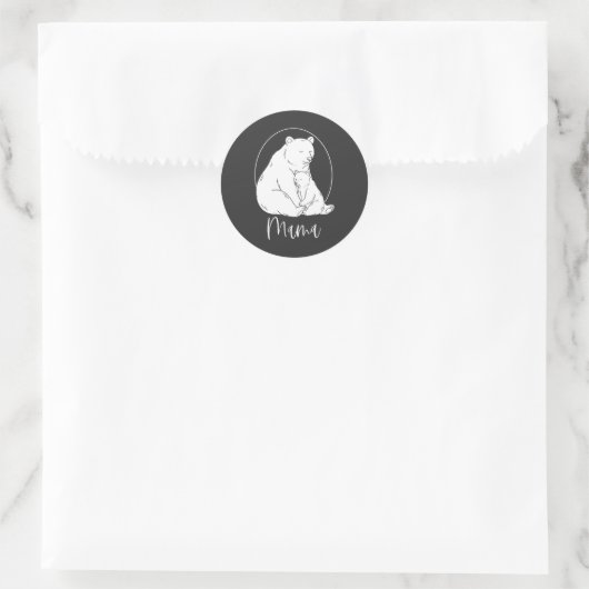 Sticker Rond Minimal Mama Bear Line Art Design (Sac)