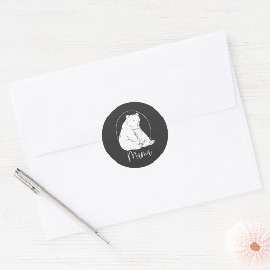 Sticker Rond Minimal Mama Bear Line Art Design (Enveloppe)