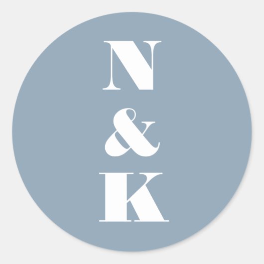 Sticker Rond Minimal Modern Monogram Soft Blue Elegant Wedding (Devant)