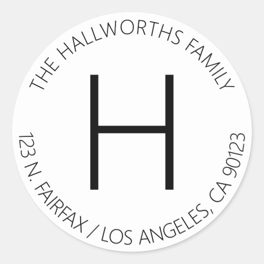 Sticker Rond Minimal moderne blanc & noir Adresse de retour (Devant)