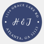Sticker Rond Minimal Navy Blue Initials Mariage Adresse de reto (Devant)