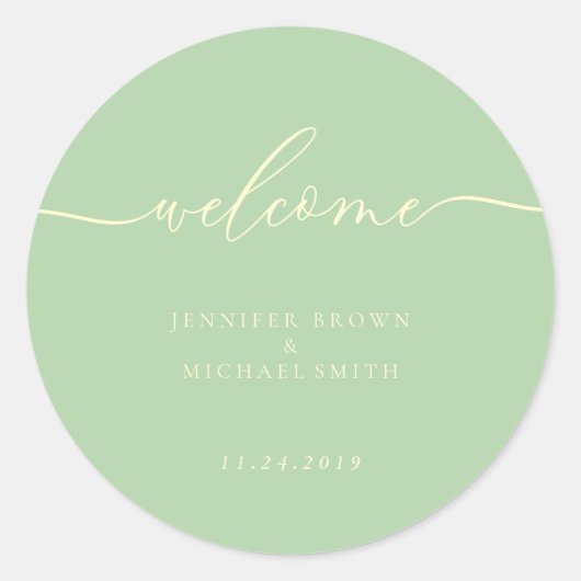 Sticker Rond Minimal Pistachio & Cream Welcome (Devant)
