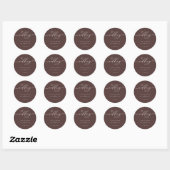 Sticker Rond Minimal Script Chocolate Brown Wedding (Feuille)