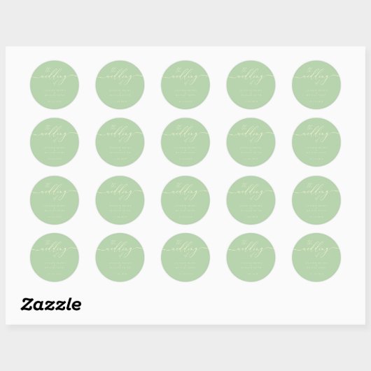 Sticker Rond Minimal Script Pistachio & Cream Wedding (Feuille)