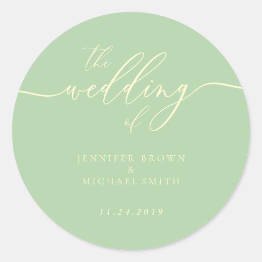 Sticker Rond Minimal Script Pistachio & Cream Wedding (Devant)