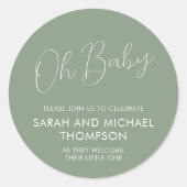 Sticker Rond Minimal Script Sage Green Oh Baby (Devant)