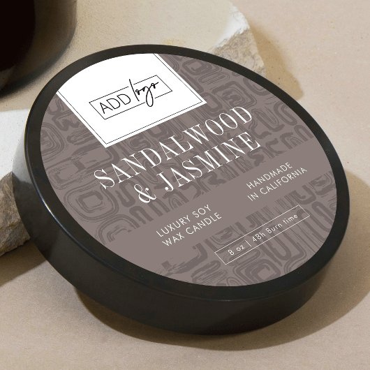 Sticker Rond Minimal Taupe Boho Pattern Logo Wax Candle Jar Lid