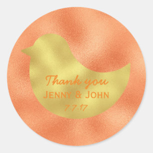 Sticker Rond Minimalisme Orange Mariage or Merci