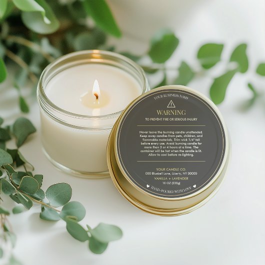 Sticker Rond Minimalist and Modern Simple Candle Safety Label
