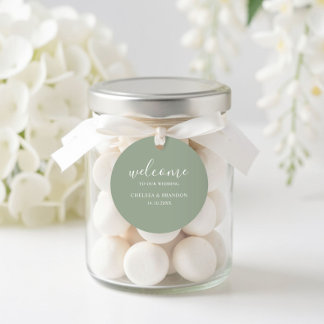 Sticker Rond Minimalist Boho Chic Sage Green Welcome Wedding
