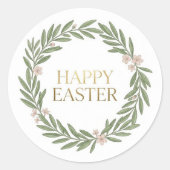 Sticker Rond Minimalist Botanical Wreath Happy Easter (Devant)
