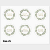 Sticker Rond Minimalist Botanical Wreath Happy Easter (Feuille)