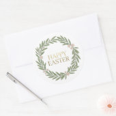 Sticker Rond Minimalist Botanical Wreath Happy Easter (Enveloppe)