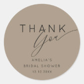 Sticker Rond Minimalist Brown Mocha Thank You Bridal Shower (Devant)