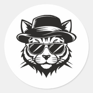 Sticker Rond Minimalist Cat Black Vector Art