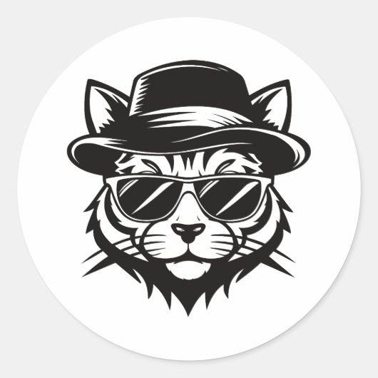 Sticker Rond Minimalist Cat Black Vector Art (Devant)
