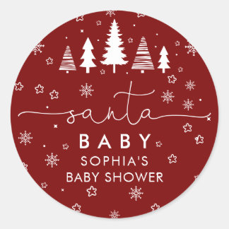 Sticker Rond Minimalist Christmas Baby Shower Red