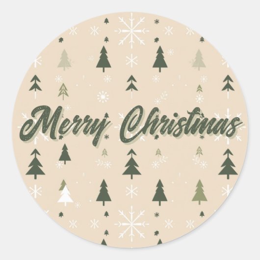 Sticker Rond Minimalist Christmas Trees & Snowflakes Holiday (Devant)